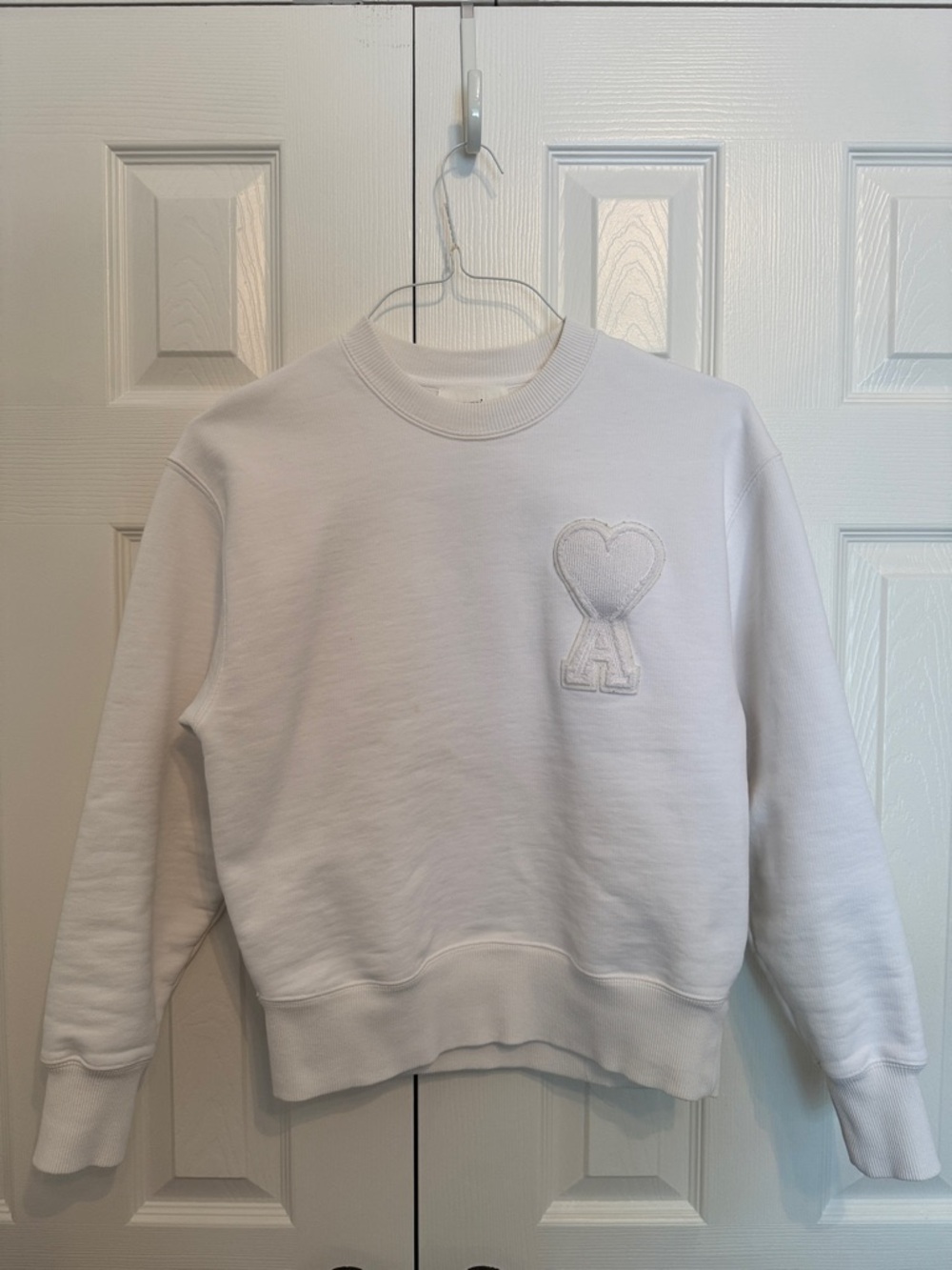 Ami White Crewneck Sweatshirt with Heart 'A' Patch